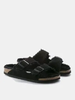 Birkenstock Women's Arizona Shearling Suede Leather Sandal -Sandals Sales 0752661xBLACKxAlt2 20817268