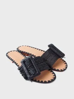 Carrie Forbes Kia Natural Raffia Buckle Slide Sandals -Sandals Sales KIAxBLACKxAlt3 41207999
