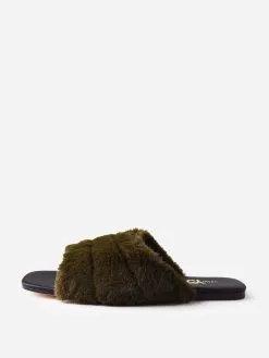 Yosi Samra Women's Nora Faux Fur Slide -Sandals Sales NORAxOLIVEGREENxAlt2 52340660