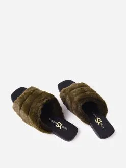 Yosi Samra Women's Nora Faux Fur Slide -Sandals Sales NORAxOLIVEGREENxAlt4 52340667