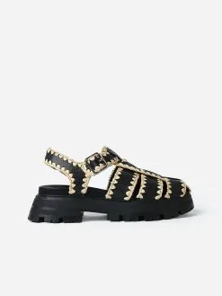 Loeffler Randall Women's Talia Platform Fisherman Sandal -Sandals Sales TALIA RLxBLACKLEATHERWNATURALSTRAWxAlt2 96166731