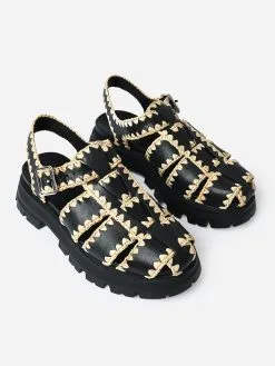 Loeffler Randall Women's Talia Platform Fisherman Sandal -Sandals Sales TALIA RLxBLACKLEATHERWNATURALSTRAWxAlt3 96166734