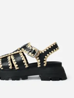 Loeffler Randall Women's Talia Platform Fisherman Sandal -Sandals Sales TALIA RLxBLACKLEATHERWNATURALSTRAWxAlt4 96166737